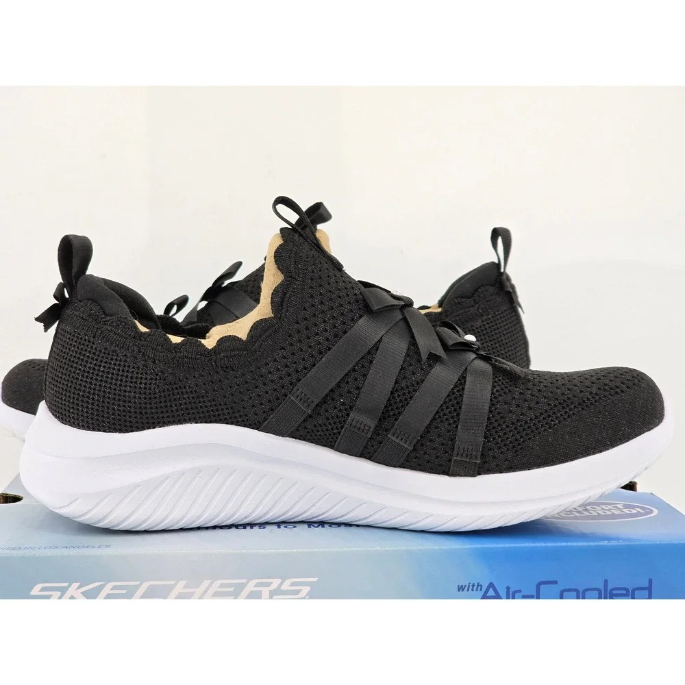 Skechers Ultra Flex 3.0 Sweet Ties Kids 4.5 Black Slip On Sneakers -New